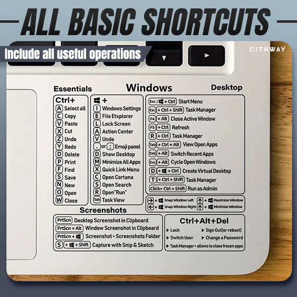 Cithway™ Universal Mac/Window OS Keyboard Shortcut Sticker