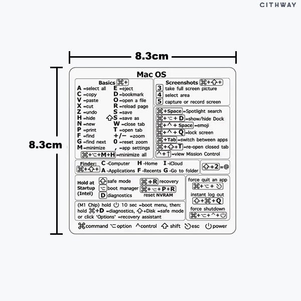 Cithway™ Universal Mac/Window OS Keyboard Shortcut Sticker