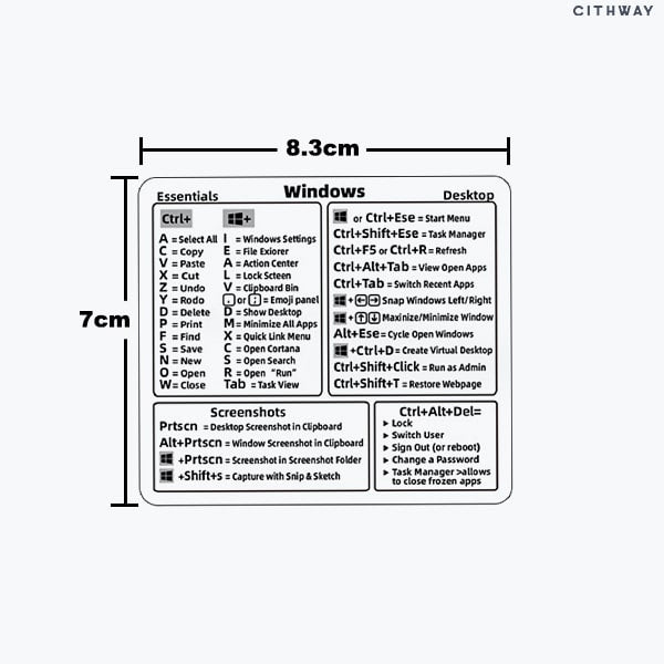 Cithway™ Universal Mac/Window OS Keyboard Shortcut Sticker