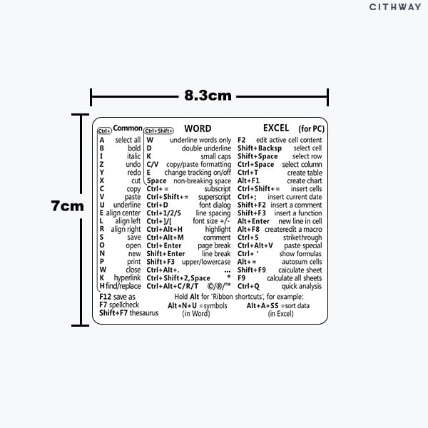 Cithway™ Universal Mac/Window OS Keyboard Shortcut Sticker