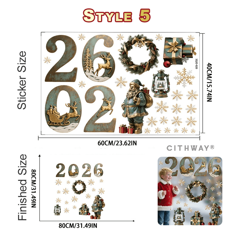 Cithway® 2026 Clings Static Christmas Window Stickers